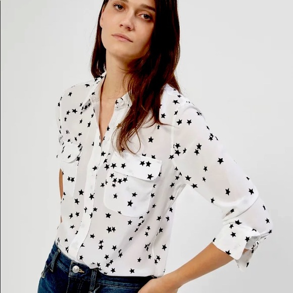 Equipment Tops - Equipment SLIM SIGNATURE SILK SHIRT in White Star M